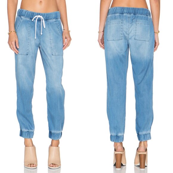 Bella Dahl Women's Denim Pockets Low Rise Jogger Blue Shadow Size Medium - Picture 1 of 9